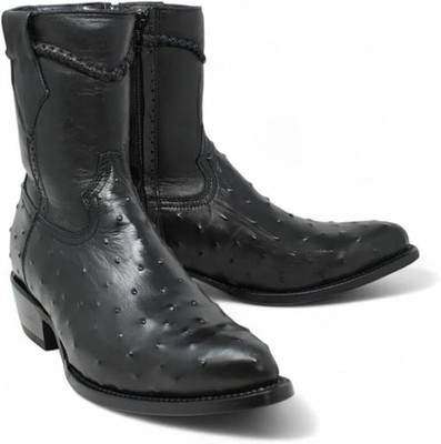 Osstone JY007 Mens Black Leather Ostrich Embossed Side Zip Ankle Boots hUS 11 Men main image 3