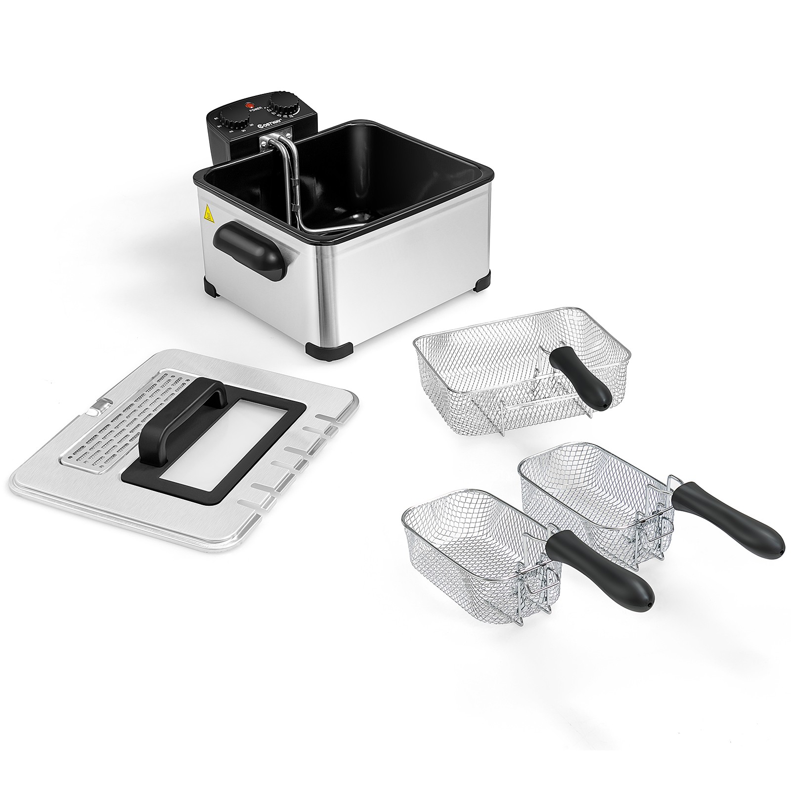 Electric 1700W Deep Fryer 5.3QT/21-Cup Stainless Steel w/ Triple Basket