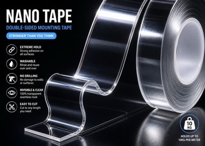 Doppelseitiges Klebeband Transparent Nano Band Tape beidseitig extra stark 6m