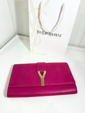 Pre-owned Used YSL Saint Laurent Party Clutch Evening Bag Hot Pink Clearance