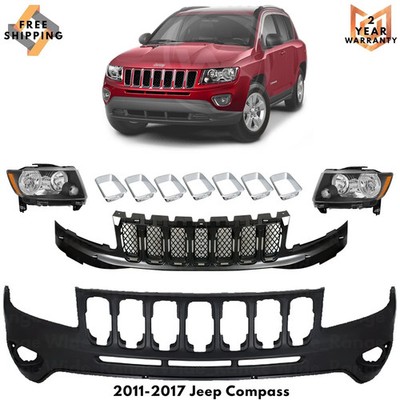 Front Bumper Cover Fascia & Grille Assembly Kit For 2011-2017 Jeep Compass