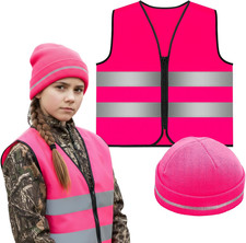 2 Pcs Kids Hunting Vest & Beanie Set Reflective Hunting Clothes Blaze Vests for