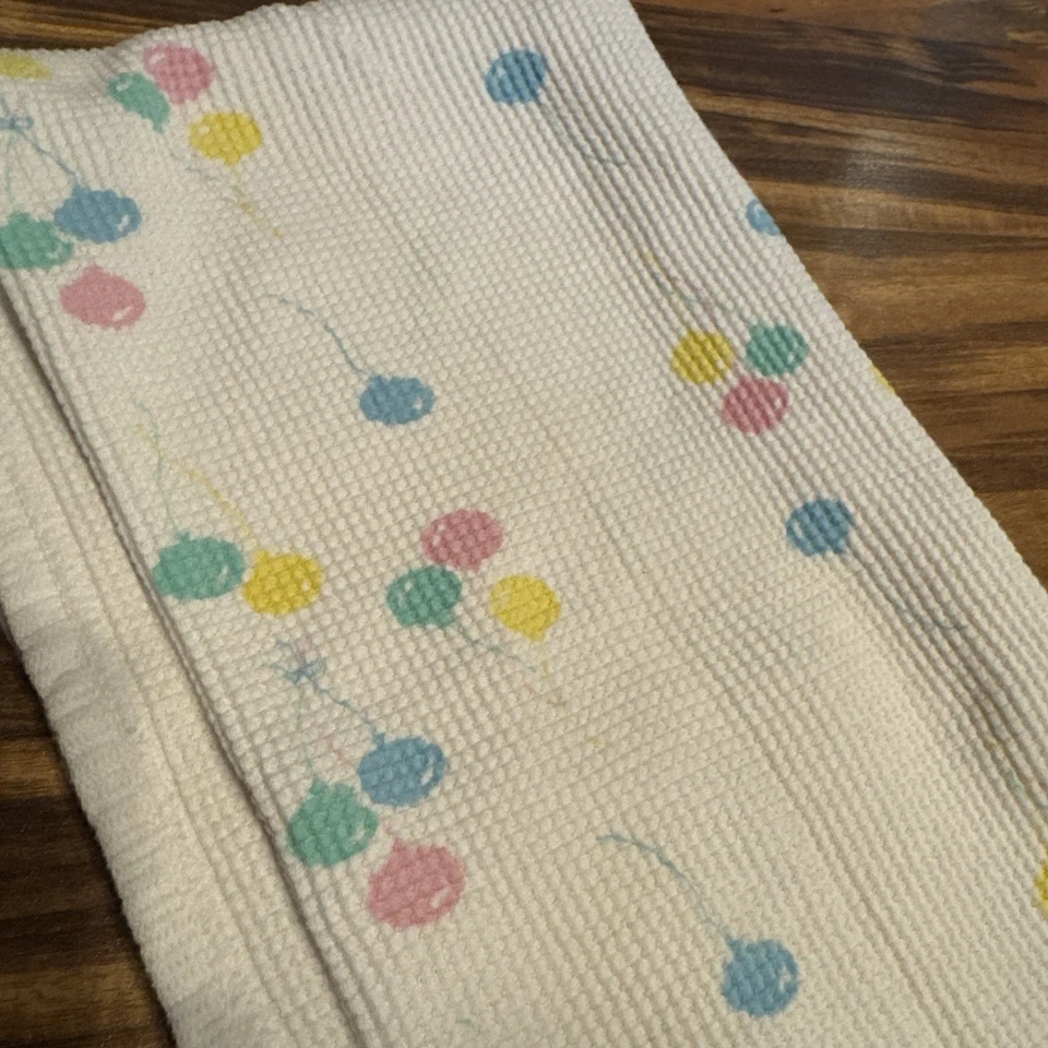 Baby Morgan Cotton Blanket Thermal Waffle Weave Pastel Balloons Vintage USA Cozy - Image 2 of 3