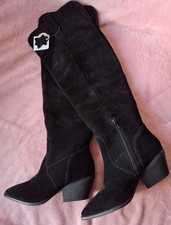 Simply Be Black Suede Leather Over-the-knee Boots Western Cowboy UK 5 EUR 38