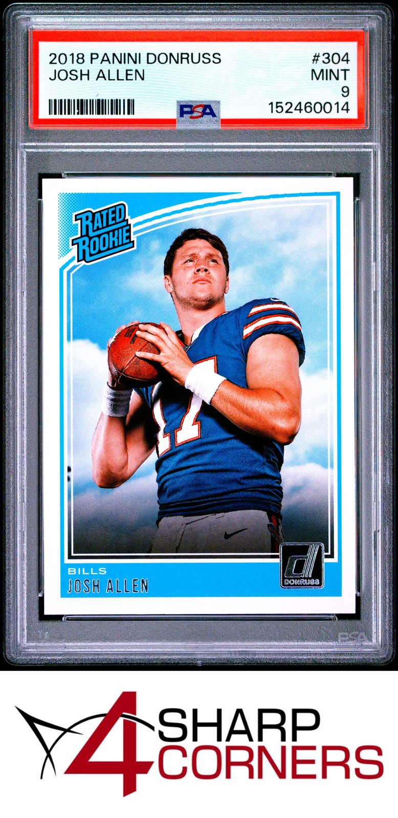 2018 PANINI DONRUSS #304 JOSH ALLEN RC RATED ROOKIE BILLS PSA 9