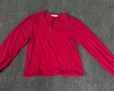 Boden Henrietta Pintuck Henley Red Top Long Sleeve 1/4 Button Cotton Size 10