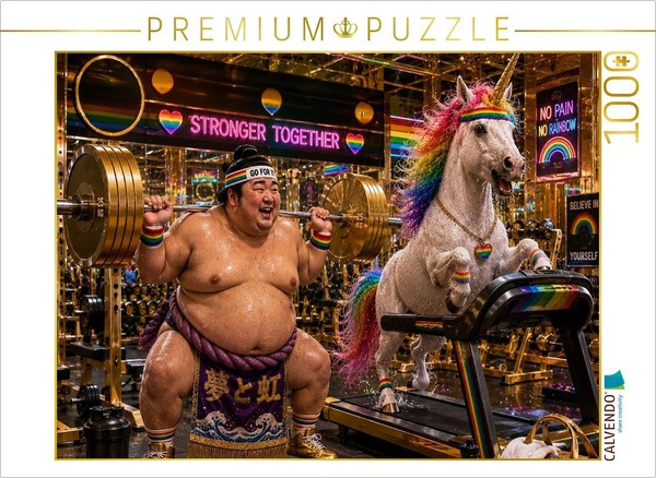 Calvendo Puzzle Sumo Wrestler And Unicorn Playing Sports | 1000 Pieces, Finished-image