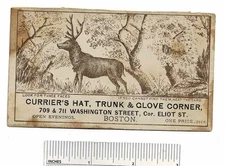 c1880s CURRIER'S HAT, Trunk & Glove Corner Store Boston Deer Puzzle Trade Ad