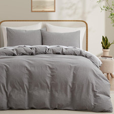 100 Washed Cotton Duvet Cover, Light Grey, King Size, 104X90 Inches