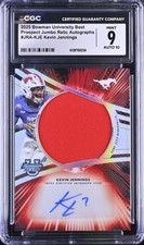 KEVIN JENNINGS RC 2025 BOWMAN UNIVERSITY BEST GAME USED PATCH AUTO CGC 9 MINT