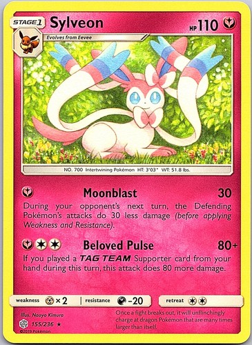 Sylveon 155/236 Rare Cosmic Eclipse Pokemon Near Mint Naoyo Kimura