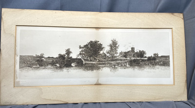 Antique Ernest C Rost Etching  A Beautiful Summer Day  Signed Panoramic c1920s