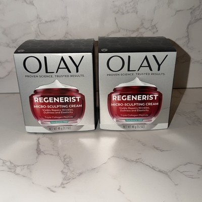 Lot of 2 Olay Regenerist Micro-Sculpting Cream 1.7 oz Triple Collagen Peptide