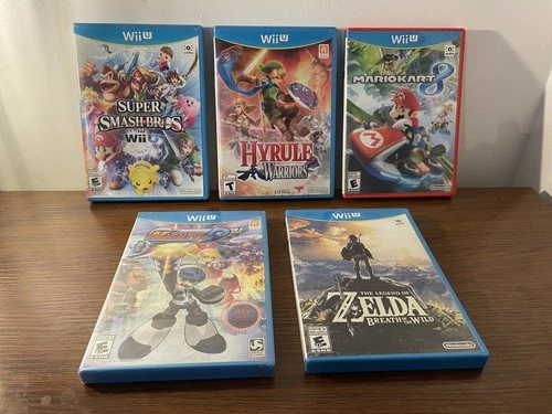 WiiU games Hyrule Warriors, Zelda BOtW, Super Smash Brothers, Mario Kart 8, more