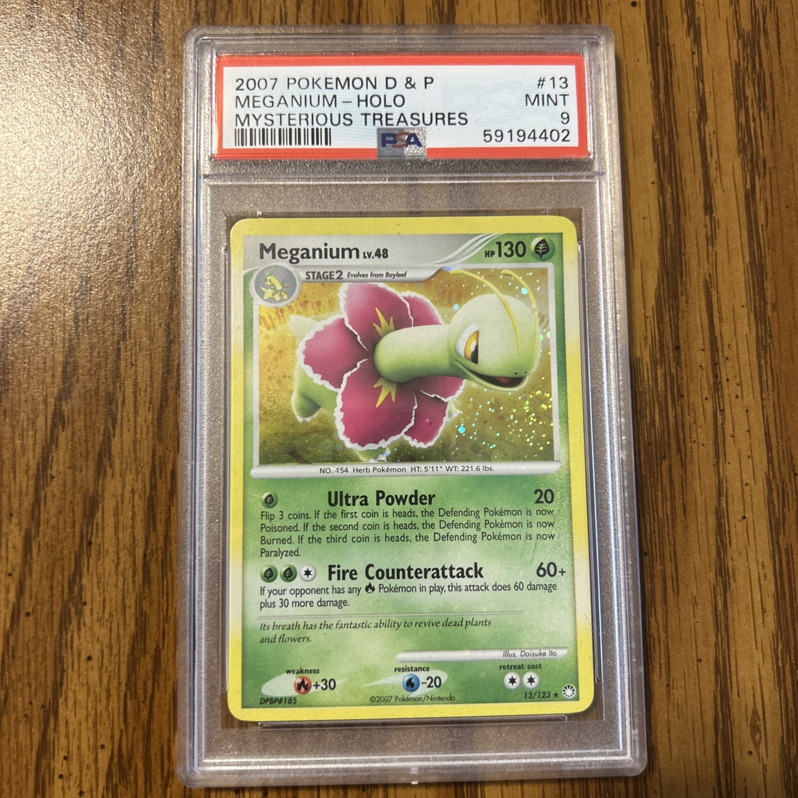 2007 POKEMON DIAMOND & PEARL MYSTERIOUS TREASURES #13 MEGANIUM-HOLO PSA 9