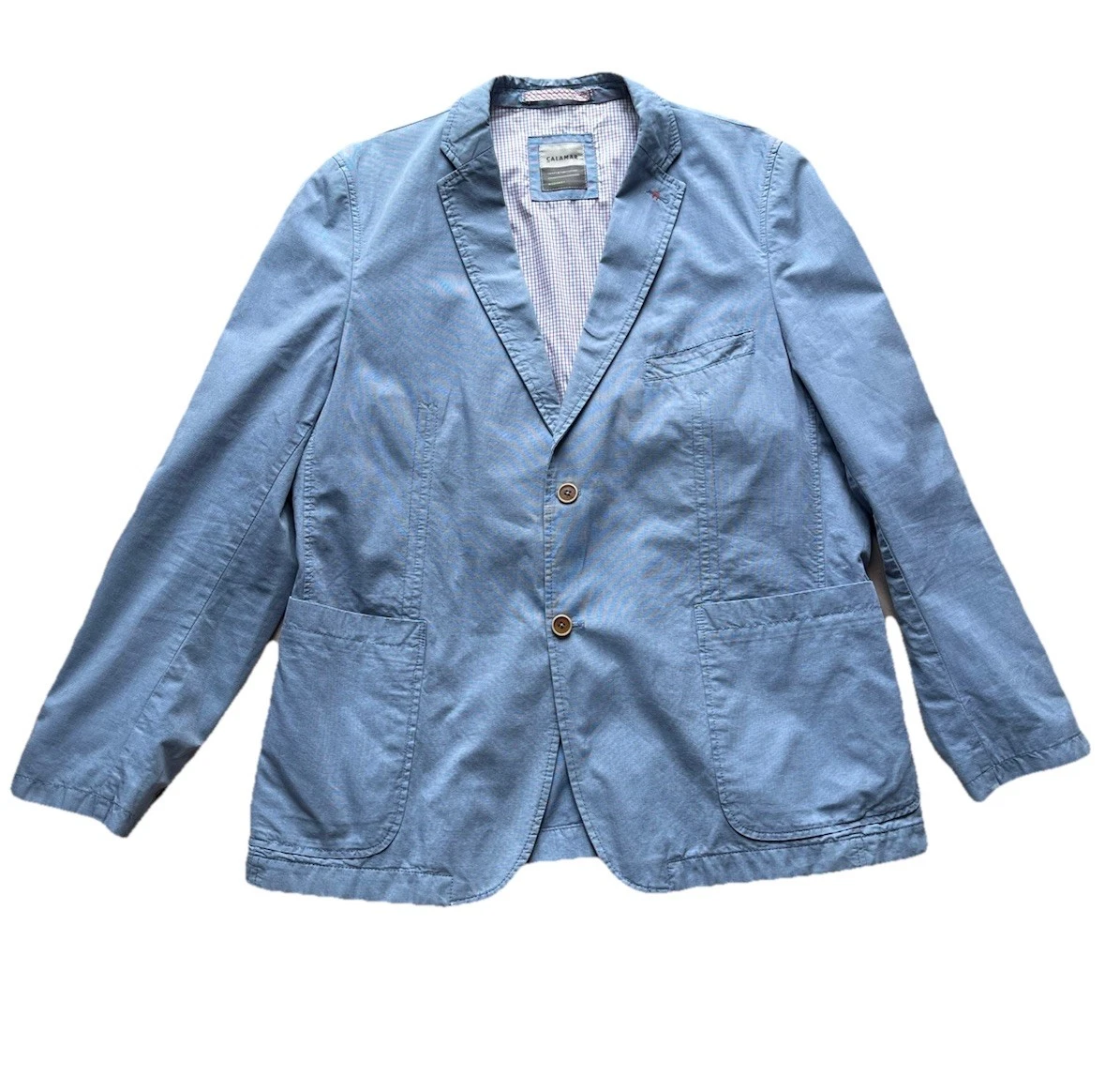 Calamar Mens light blue chambray casual blazer Semi Lined Check Lining Large
Opens in a new window o