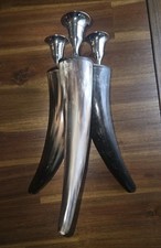 VTG Polished Water Buffalo Horns Exotic Rare 3 Candlestick  -mid century Deco