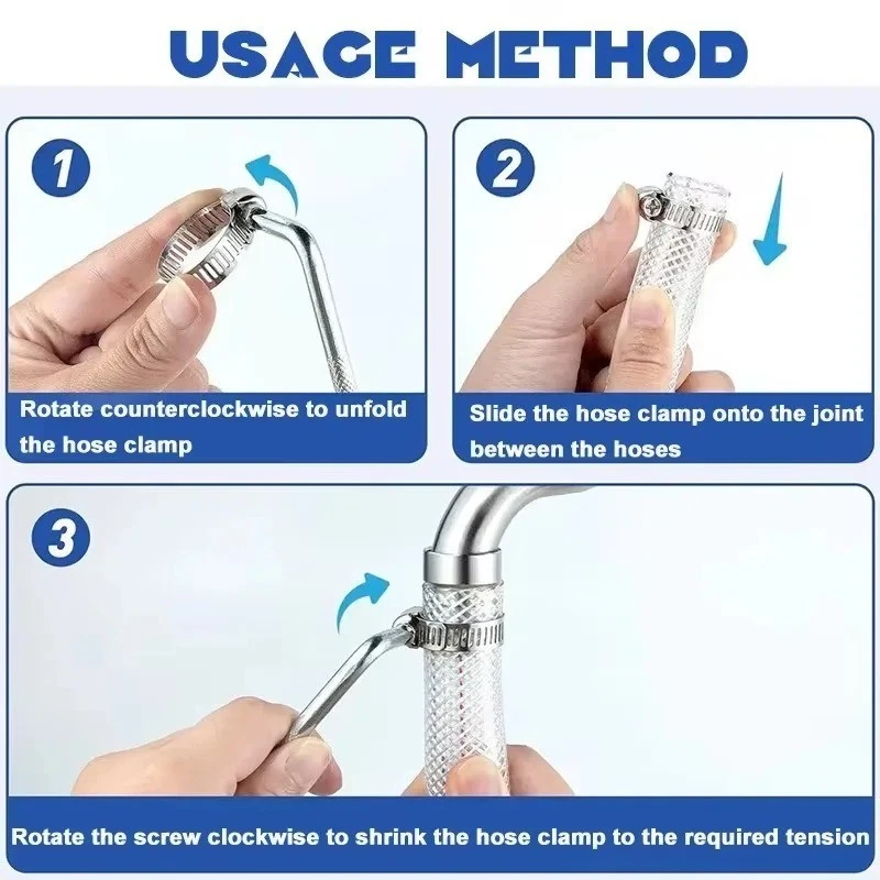 30X Stainless Steel Hose Clamps Clips Adjustable Range Worm Gear Pipe Clamp Kit - image 3 of 4