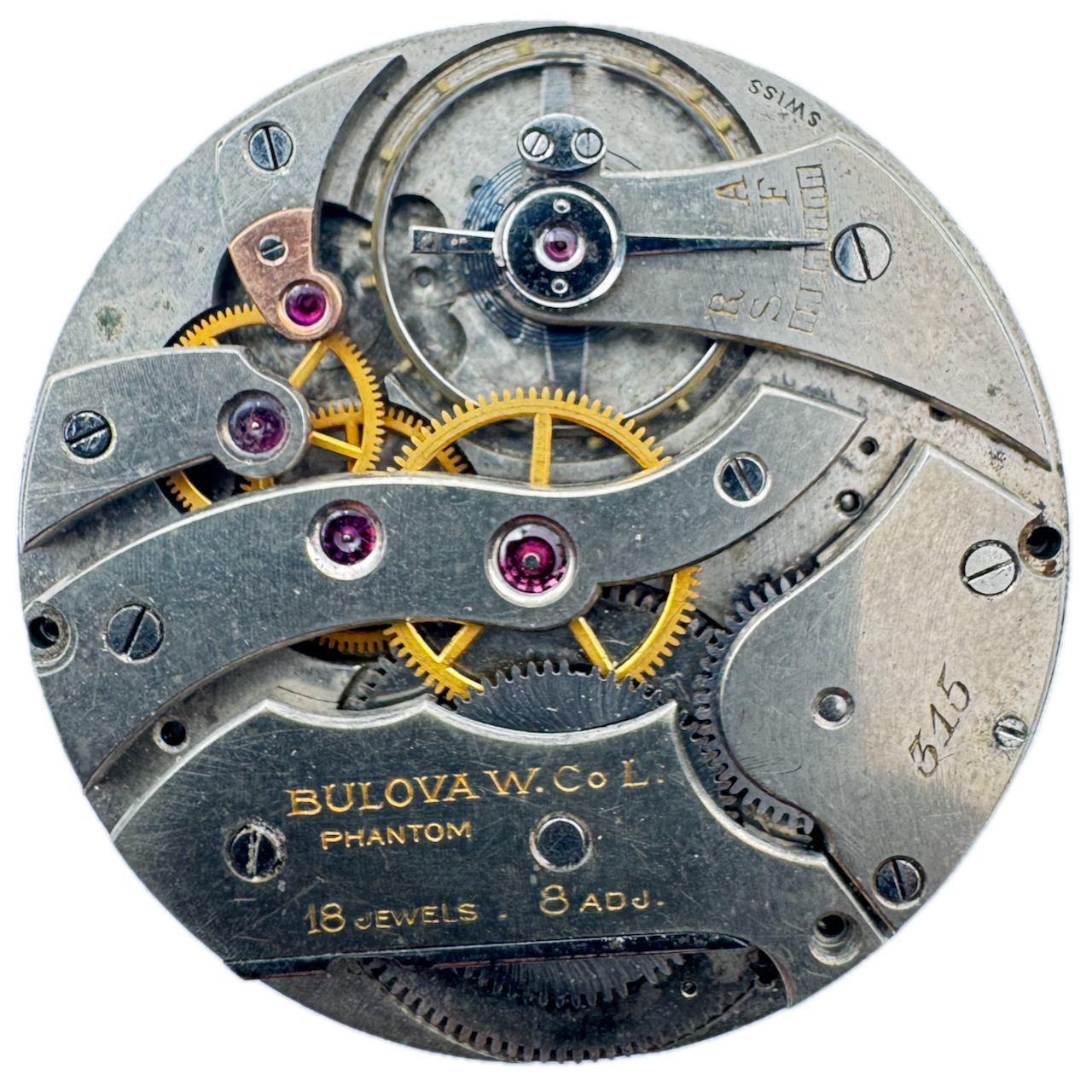 Antique 38.5mm Bulova Thin 18 Jewel Pocket Watch Movement Phantom 315 Swiss