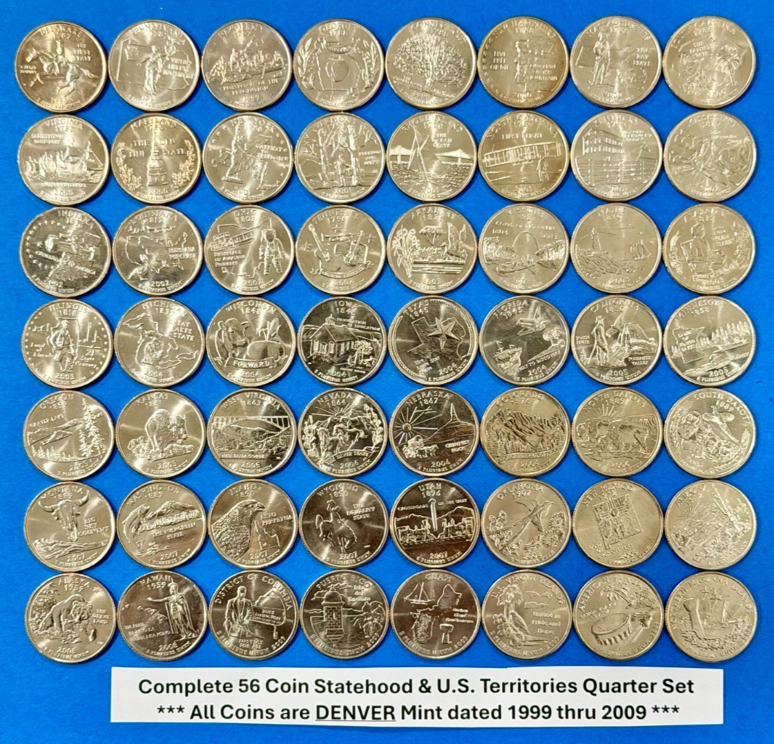 Complete Statehood State Quarters and US Territory Set of 56