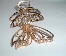2 VINTAGE GOLDEN BUTTERFLY 3" HAIR CLAW CLIPS
