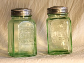 Vintage Depression Era Green Glass Salt and Pepper Shakers