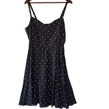 Old Navy Black Polka Dot Cami Dress Size XL Sleeveless Fit & Flare V neck ruched