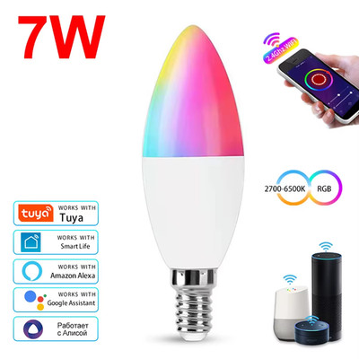 Tuya Smart Wifi LED Bulb E14 Candel Light 5W 7W 9W 220V Dimmable RGB Lamp APP Vo