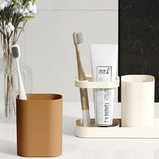 3pcs Toothbrush Holder Set  simple Style, Dust-proof Rack  Family Mouthwash Cups