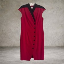 Vintage Milano Dress Womens Red Black Sheath Asymmetrical Sexy Secretary