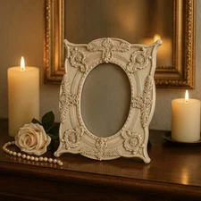Victorian Baroque Ivory Ornate Photo Frame Shabby Chic Floral Carved Fits 5”x7”