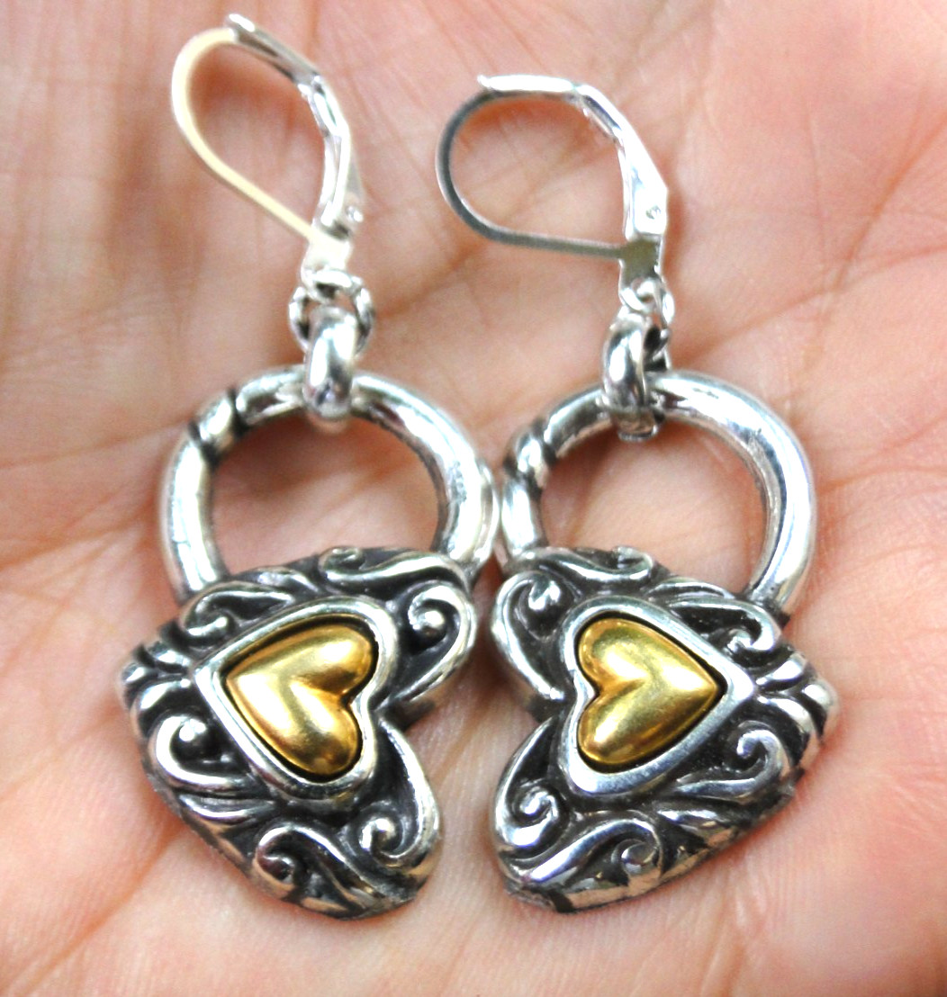 Altered Brighton Two Tone Silver & Gold Heart On Lever Back Earrings