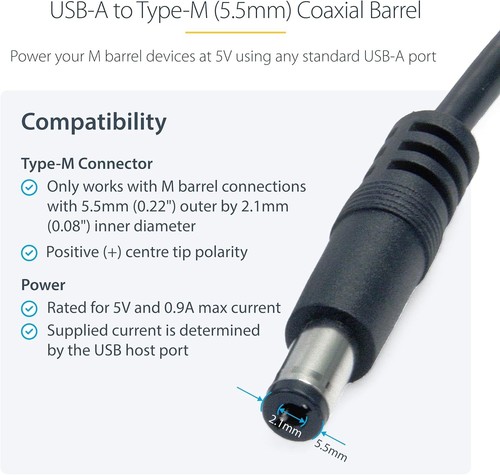 Câble barillet USB 2M vers type M - Alimentation appareils 5V avec polyvalence améliorée - Photo 4 sur 6
