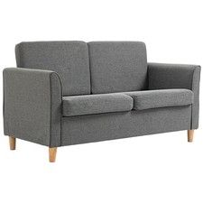 Image of HOMCOM Double Seat Sofa Linen Upholstery Loveseat Couch w/ Armrests, Grey