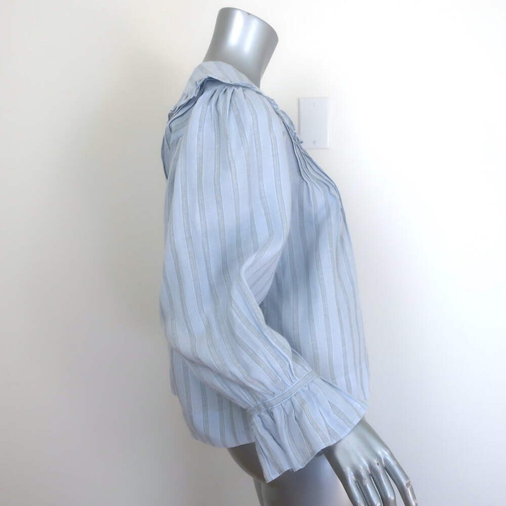 Doen Ruffled Collar Button Down Blouse Light Blue… - image 4