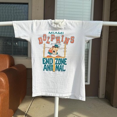 Vintage 80s Miami dolphins end zone animal graphic white shirt VK15044
