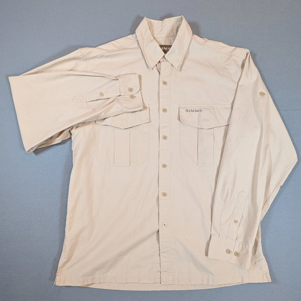 Simms Button Up Fishing Shirt Mens Size Medium Long Sleeve Tan Outdoor Utility - Image 2 of 4