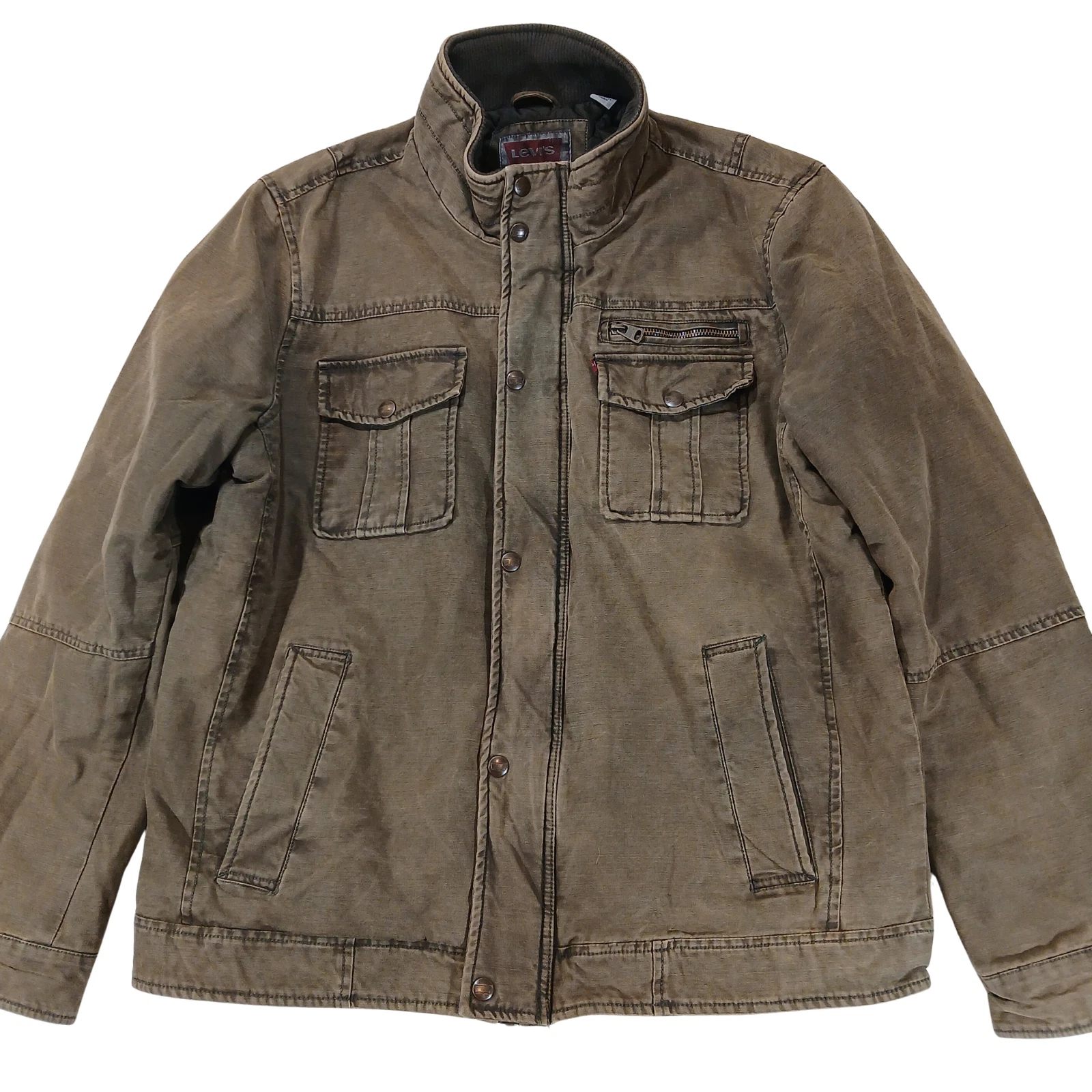 Levis Insulated Field Jacket Mens Utility Canvas Quilted Lined Brown Large