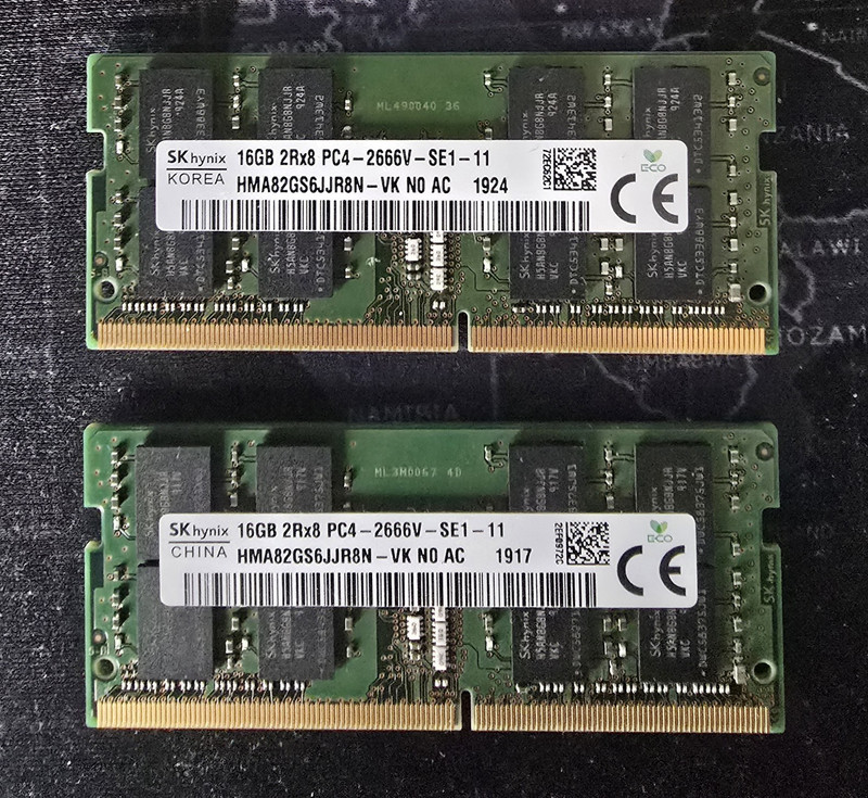 SK hynix 32GB (2x16GB) DDR4-2666V 260-Pin SO-DIMM ECC Reg HMA82GS6JJR8N
