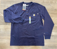 Carhartt Force FR Mens L Navy Blue Flame Resistant Long Sleeve Cat2 Pocket