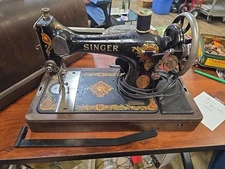 Antique 1922 SINGER  128 SEWING MACHINE w/ BENTWOOD CASE*FOOT Pedal And Crank