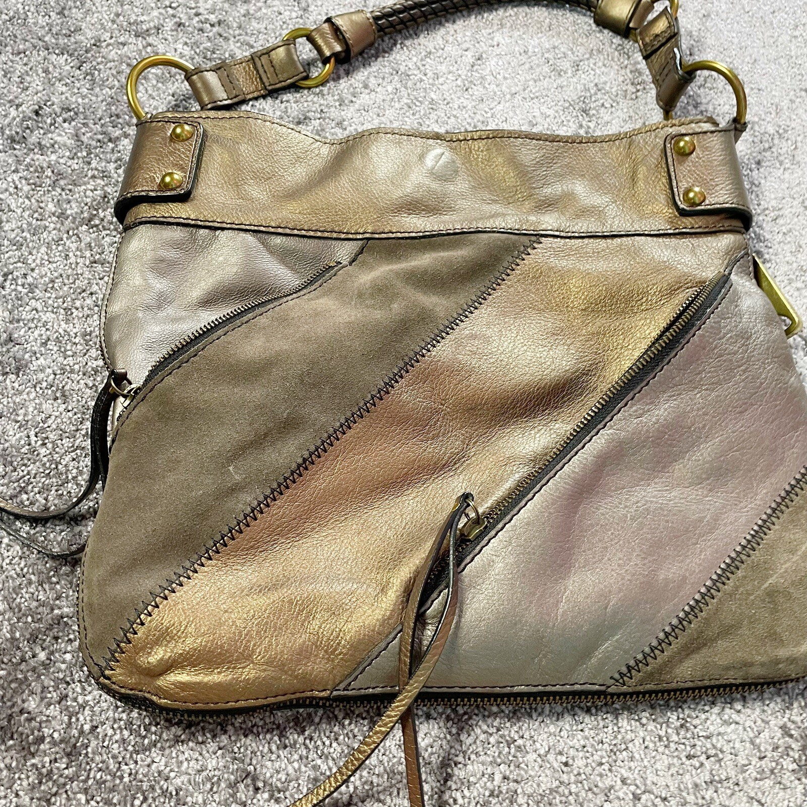 Fossil Vintage Patchwork Bronze​ Brown Suede Leat… - image 3