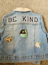 One Of A Kind Customised Girls Denim Jacket ‘be Kind’ 5-6 Years Unisex Festival