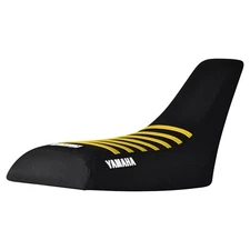 1983-1985 Yamaha YTM 200 3 Wheeler Seat Cover ALL BLACK / YELLOW RIBS  LOGO #209