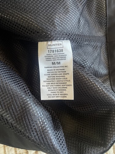 HUNTER Classic Black Rain Cotton Smock Jacket Zip Snap Hooded Water Resistant M - Picture 13 of 18