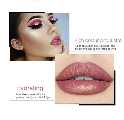 HANDAIYAN Glitter Lipstick Gold Shimmer Long Lasting Metallic Lip Color Makeup - Picture 12 of 24