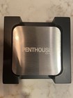"PENTHOUSE" Silver Square Cup Coasters Set of 6,Stainless Steal and black holder