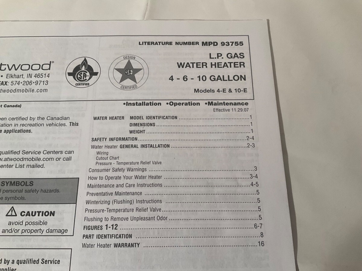 Mpd 91326 Mpd 93755 Water Heater Manual Dometic Hot Water Heater