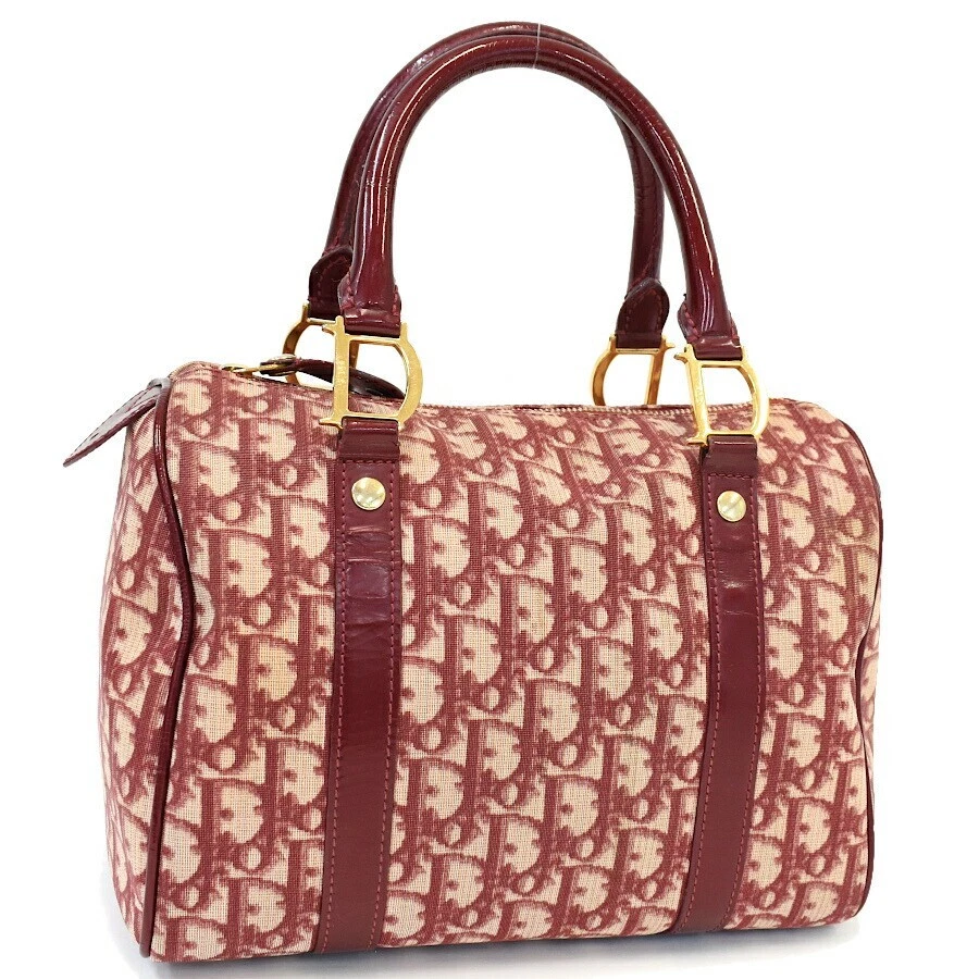 CHRISTIAN DIOR Trotter Mini sac Boston sac à main toile cuir rouge authentique