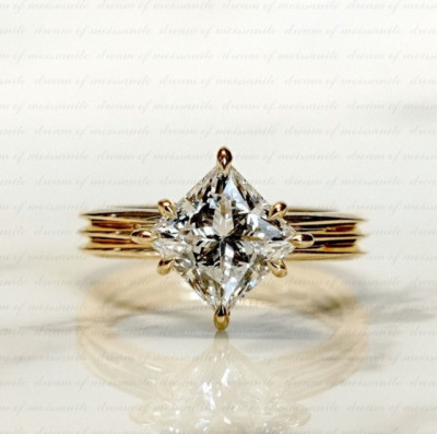 8 mm Princess Cut Moissanite Solitaire Ring 14K Yellow Gold Plated For Gift